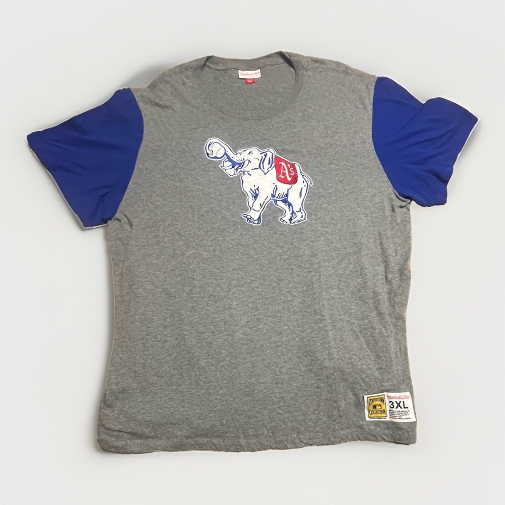 Mitchell & Ness Cooperstown Athletics Elephant Shirt Mens 3XL Blue Sleeve MLB